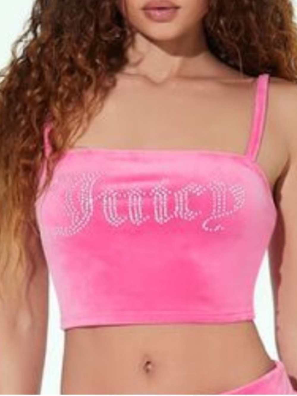 Juicy Couture Pink Velvet Rhinestone Grunge Glam Festival Cropped Tank Top- XS